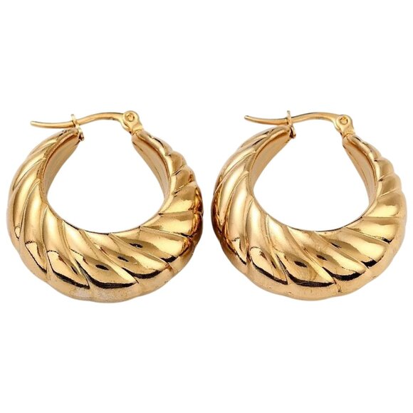 1 1/8 Inch 32mm Hoop Gold Tone Pierced Earrings - Picture 3 of 5